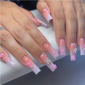 24 PCS Flower Diamond Butterfly Nail Art (Option: Pink)