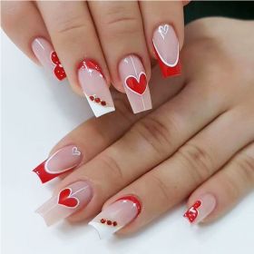 24 PCS Red And White Heart Nail Art (Option: Pink)