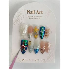 Hand-painted Happy Underwater World White Advanced Long Manicure (Option: Almond-XS)