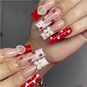 24 PCS Strawberry Bow Nail Art (Option: Pink)